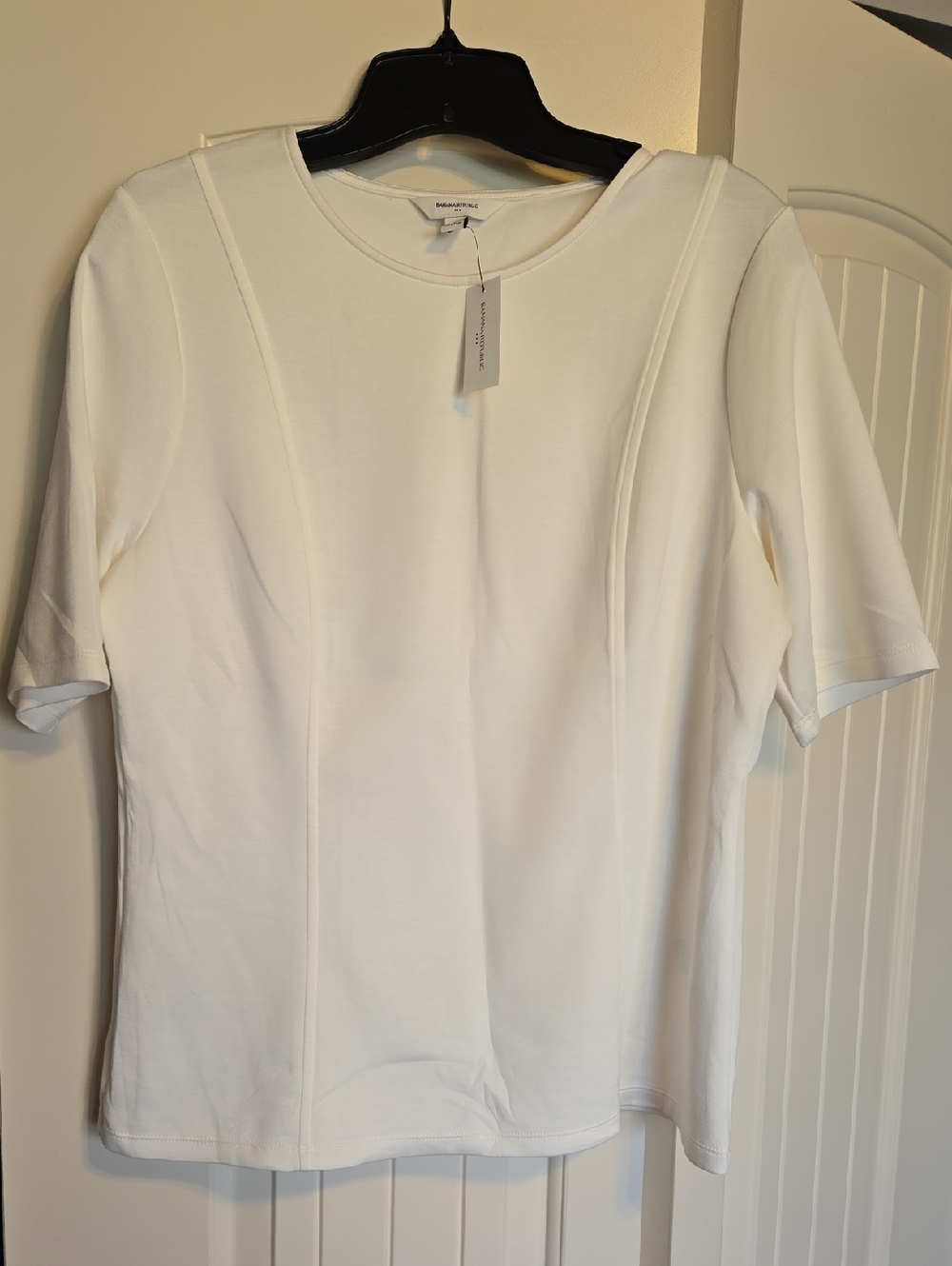 Banana Republic White Short Sleeve Seam-Panel Top